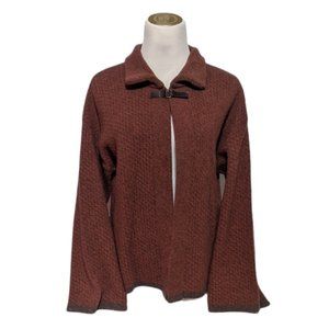 Chiaramente Herringbone Open Front Wool Cardigan Sweater Cape Small Brown Red